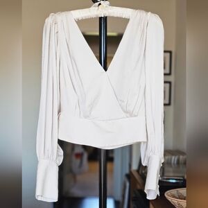 Banana Republic Cream Satin V-Neck Blouse